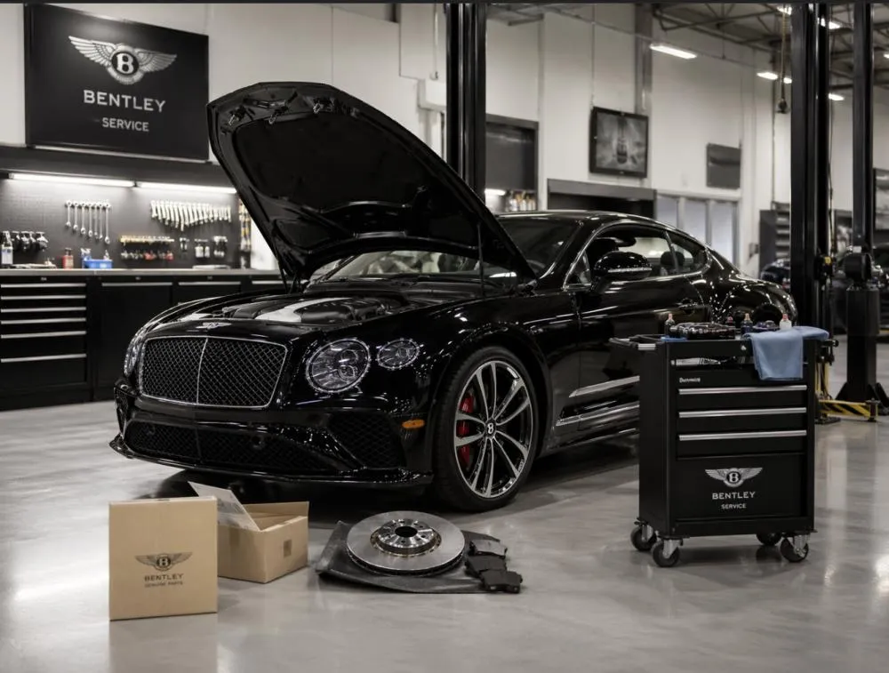Luxury car in a clean garage after parts replacement