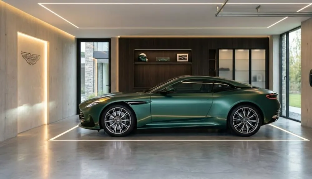 Luxury car parked in a clean modern garage