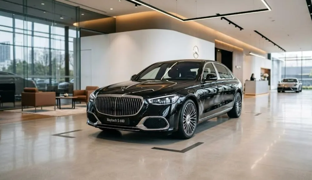 Luxury car parked in a clean showroom