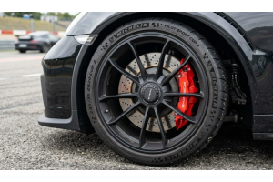 Close-up of a sports car wheel