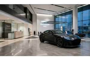 luxury car parked in a clean showroom