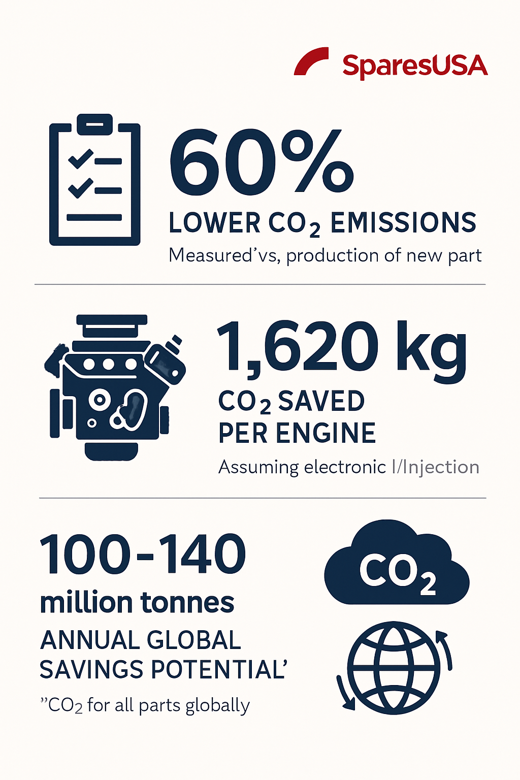 Comparison and analysis of the use of spare parts in cars gives: CO2 emissions reduction