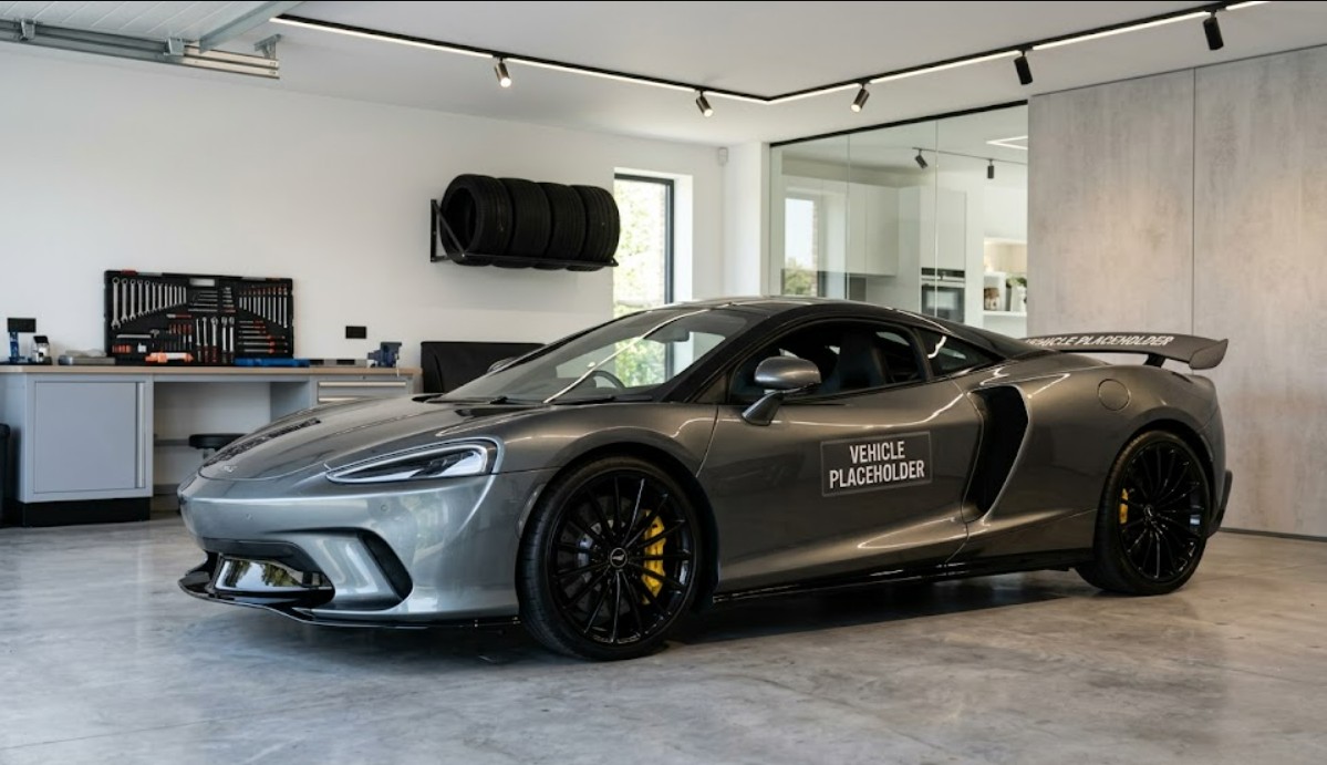 Placeholder image of a luxury sports car parked inside a clean garage